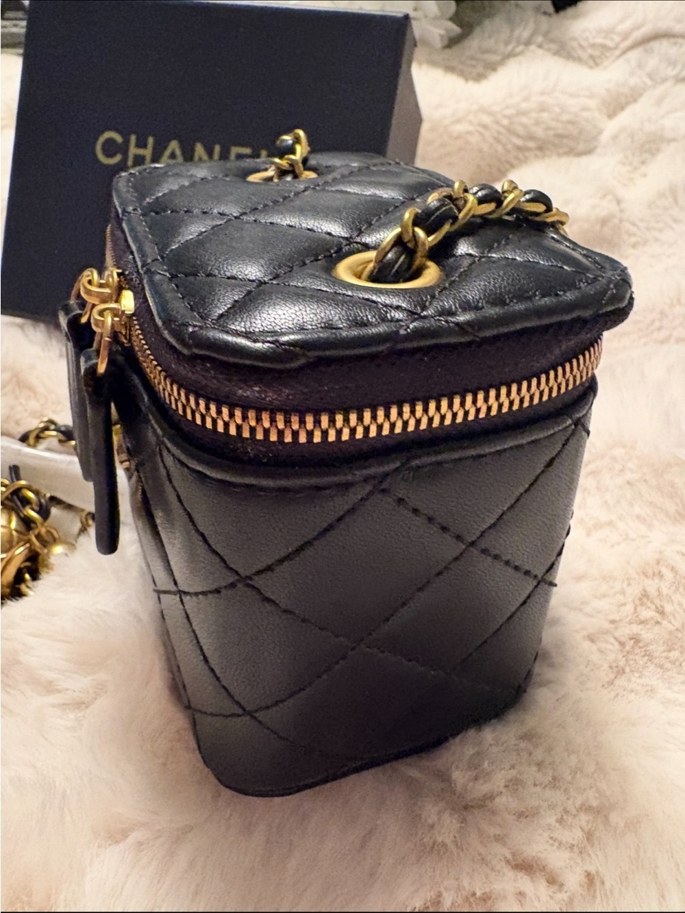 Black Quilted Mini Vanity Crossbody with Gold Hardware - Picture 2 of 6